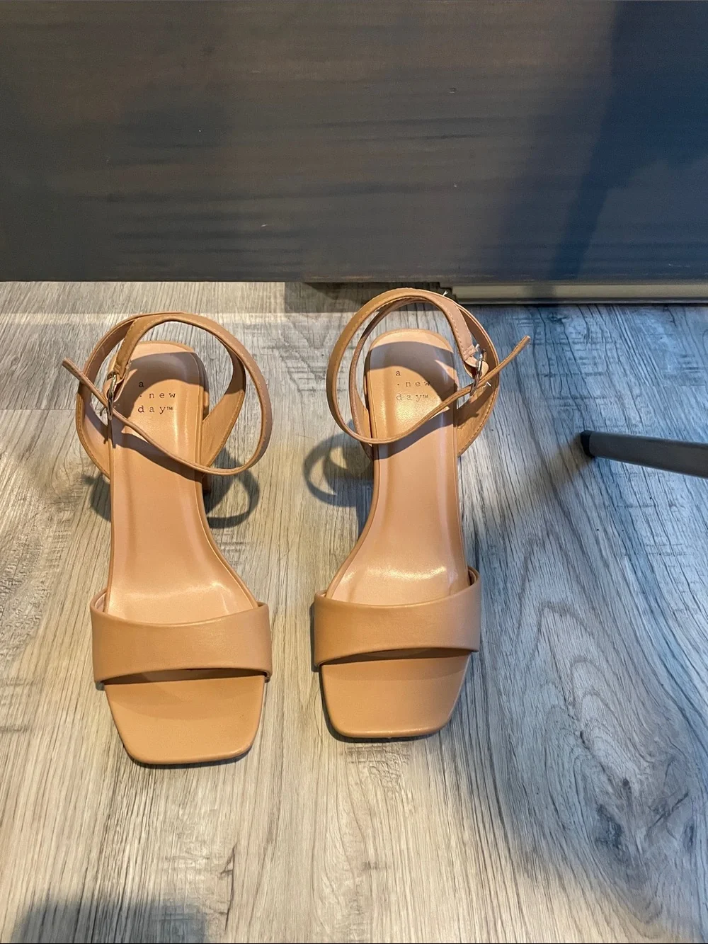 A New Day Women's Tan Block Heel Ankle Strap Sandals